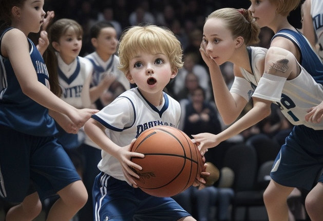 A confident kid ready to pass the basketball